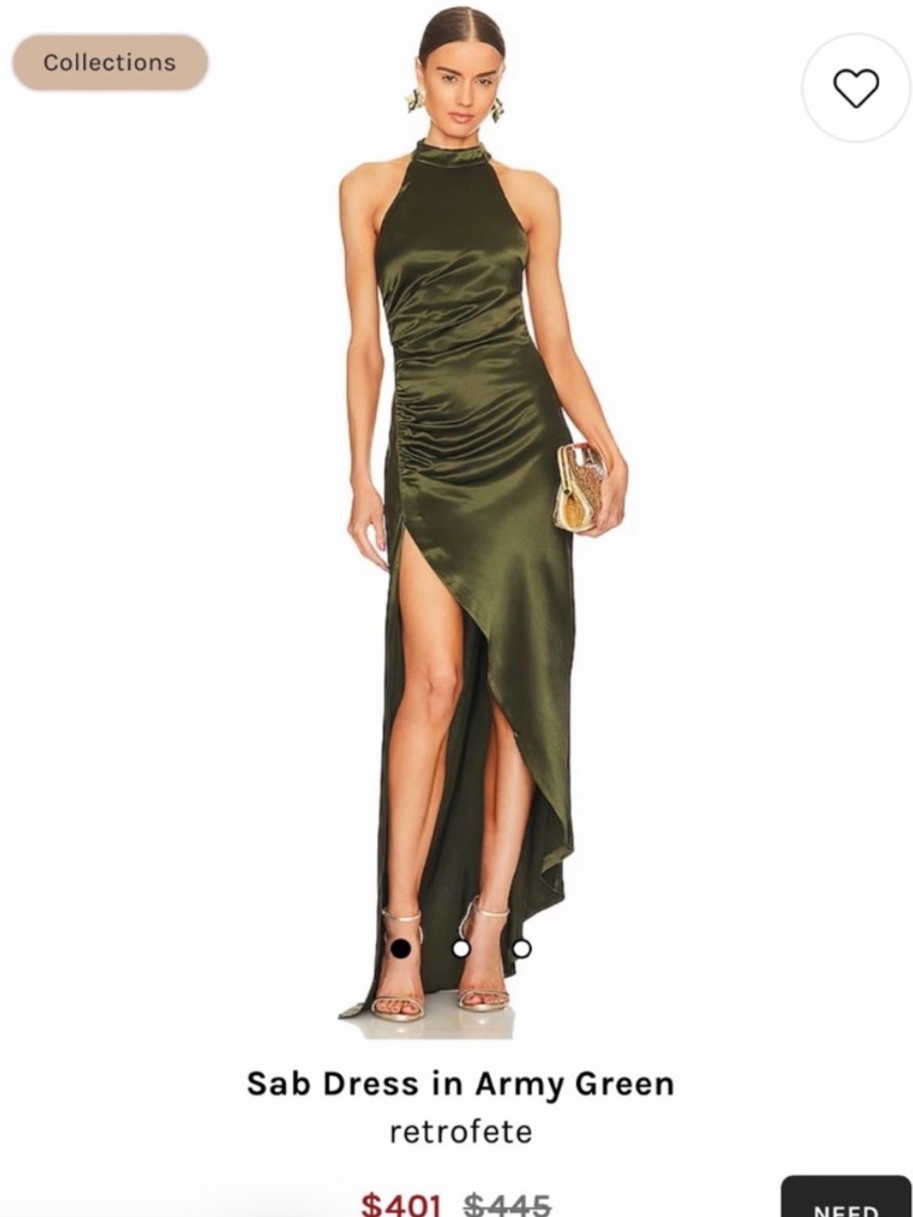 Revolve Retrofete Olive Satin High-Low Halter Gown size xs